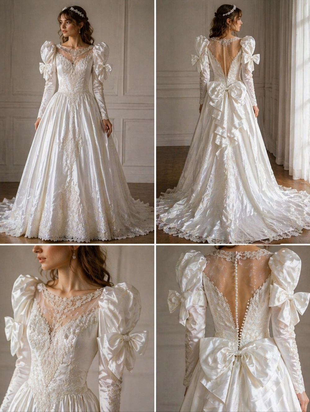 COPY Back photo Vtg 70s White lace beaded wedding gown Pearl 10 12 Lili Int.